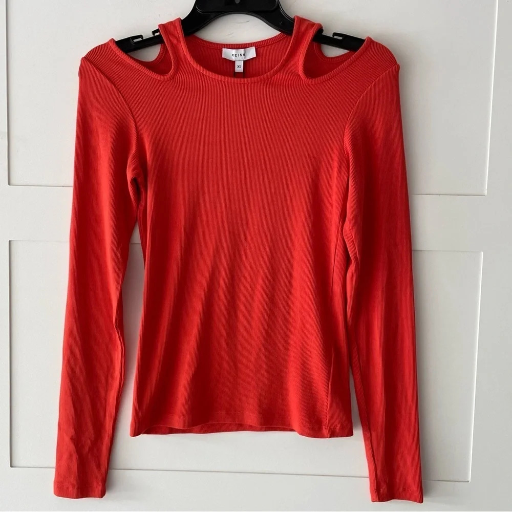 New! Reiss laurel cutout shoulder knit long sleeve top orange nwt 30036